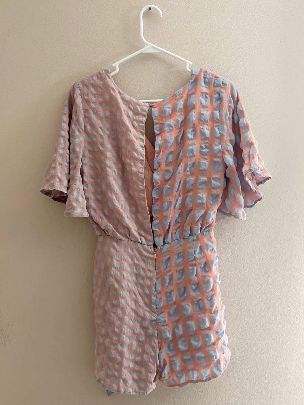 Day + Moon Women’s Peach & Blue Wrap Romper with Tie Waist - Picture 7 of 8